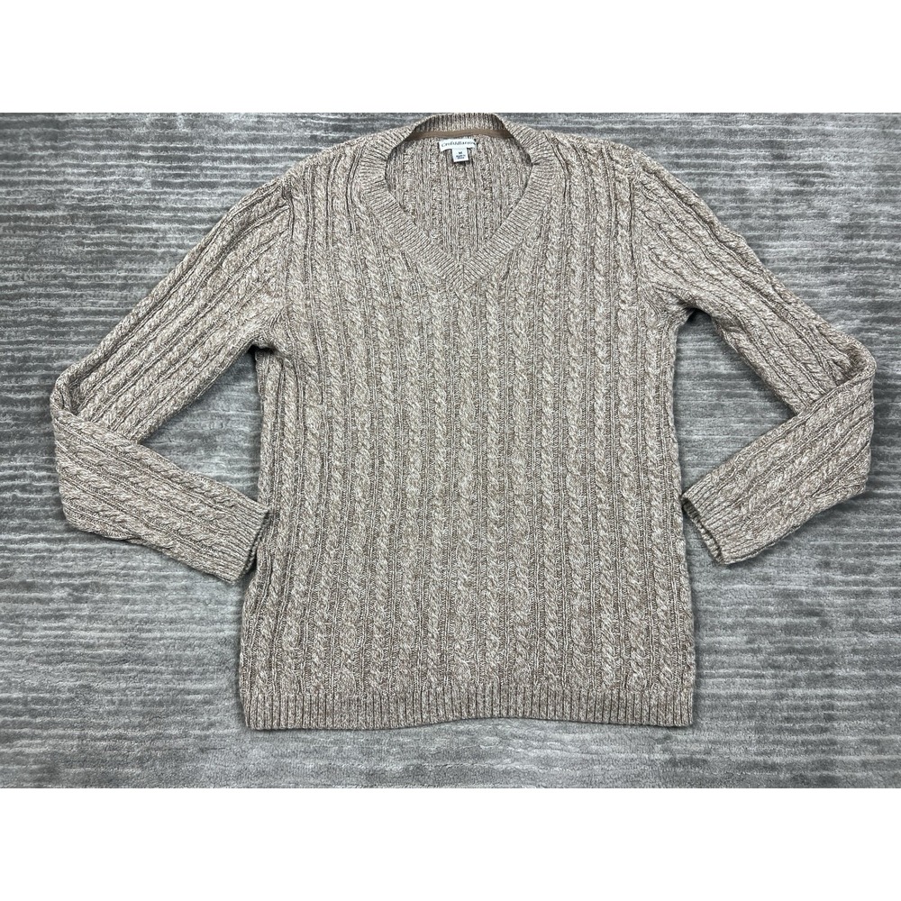 Croft & Barrow Sweater Womens Medium Brown Long Sleeve Knit V-Neck Cotton‎